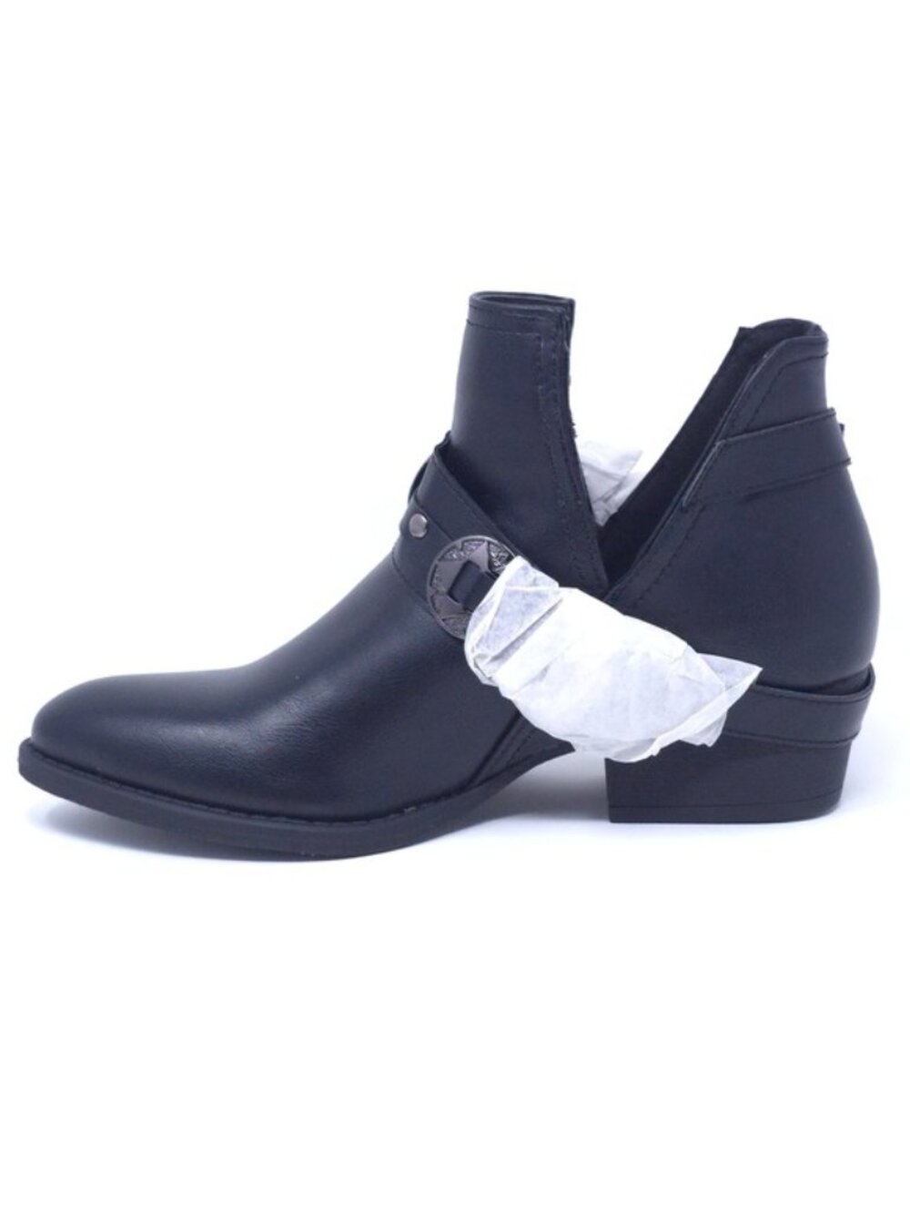 GC Shoes Buckle Wrap V-Cut Black Low Heel Ankle Booties M6.5 - Picture 6 of 10